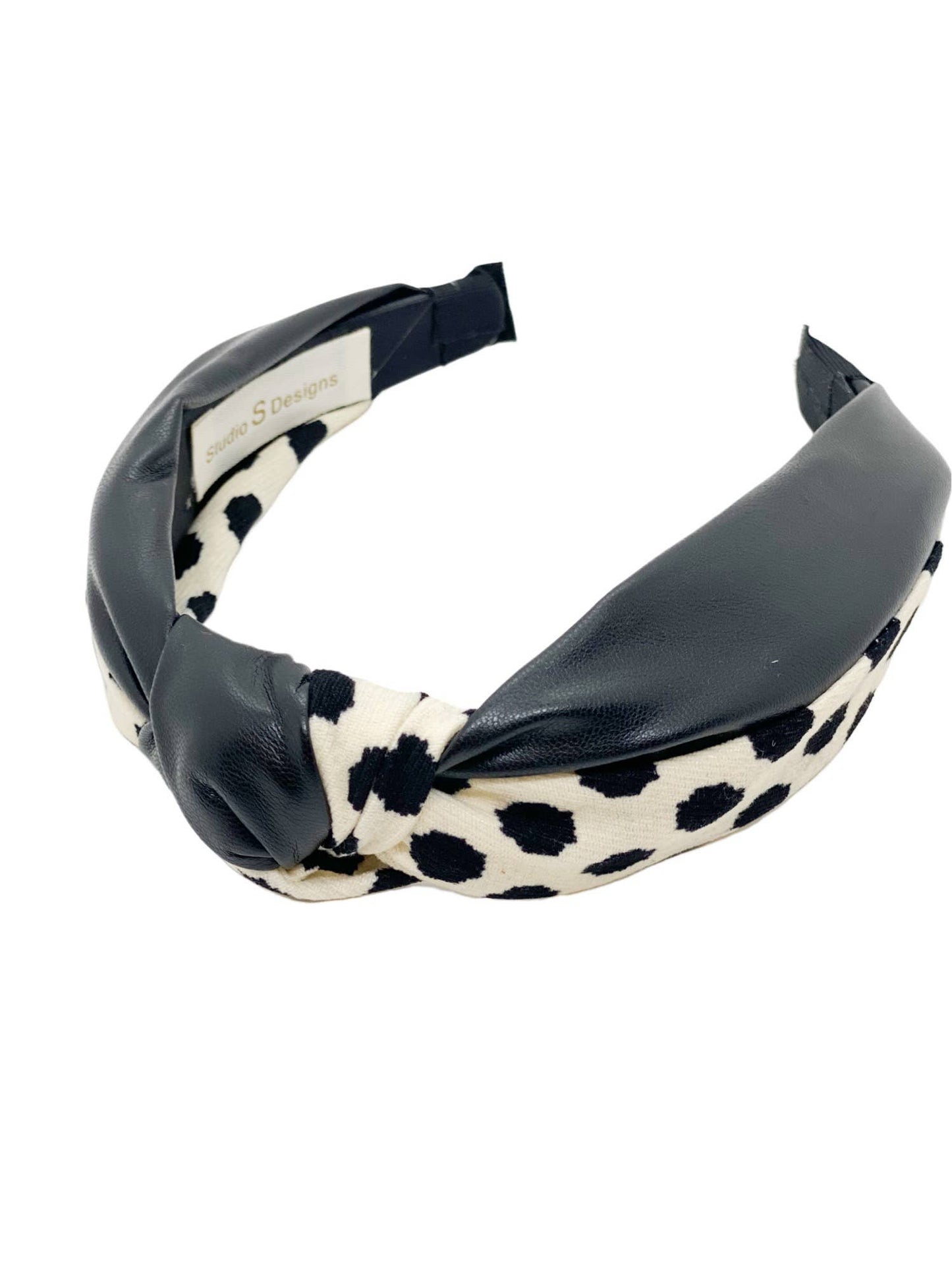 Black Faux Leather Spotted Headband