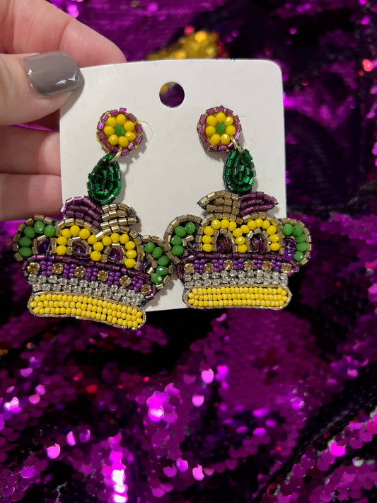 Mardi Gras Crown Seed bead earrings