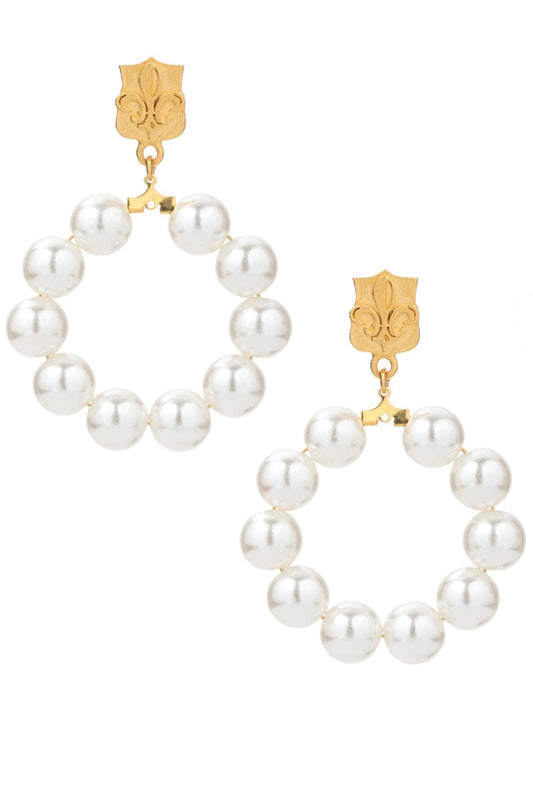 FDL FAUX PEARL HOOP EARRINGS GOLD